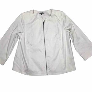 EILEEN FISHER Full Zip Box Coat Men M Ivory Silk Liner Sustainable Light Jacket